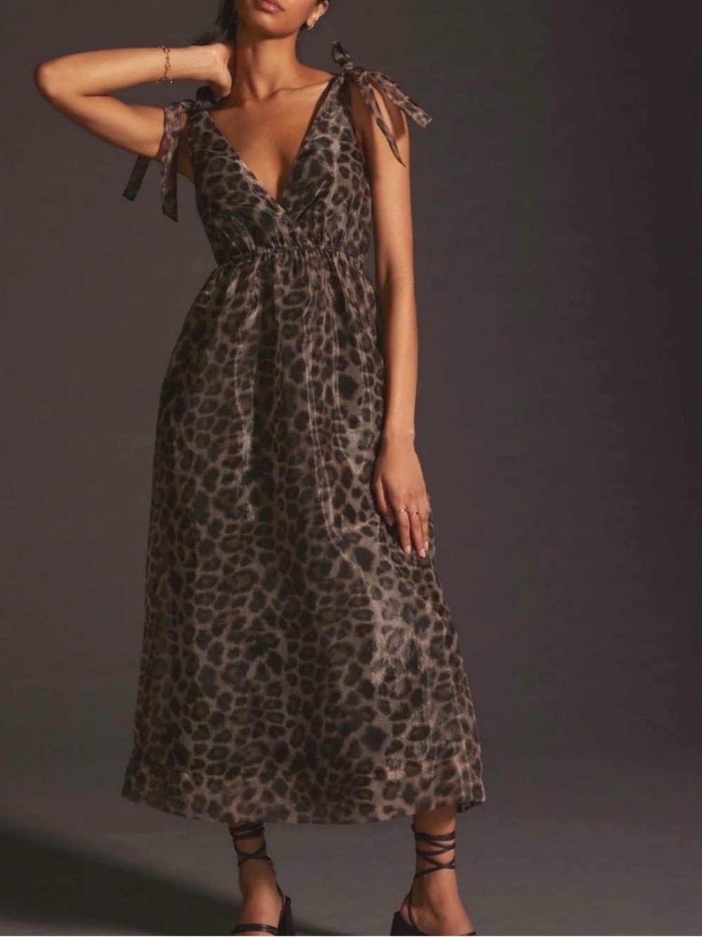 Anthropologie Daniel Rainn Lepard Print Tie-Shoulder Maxi Dress